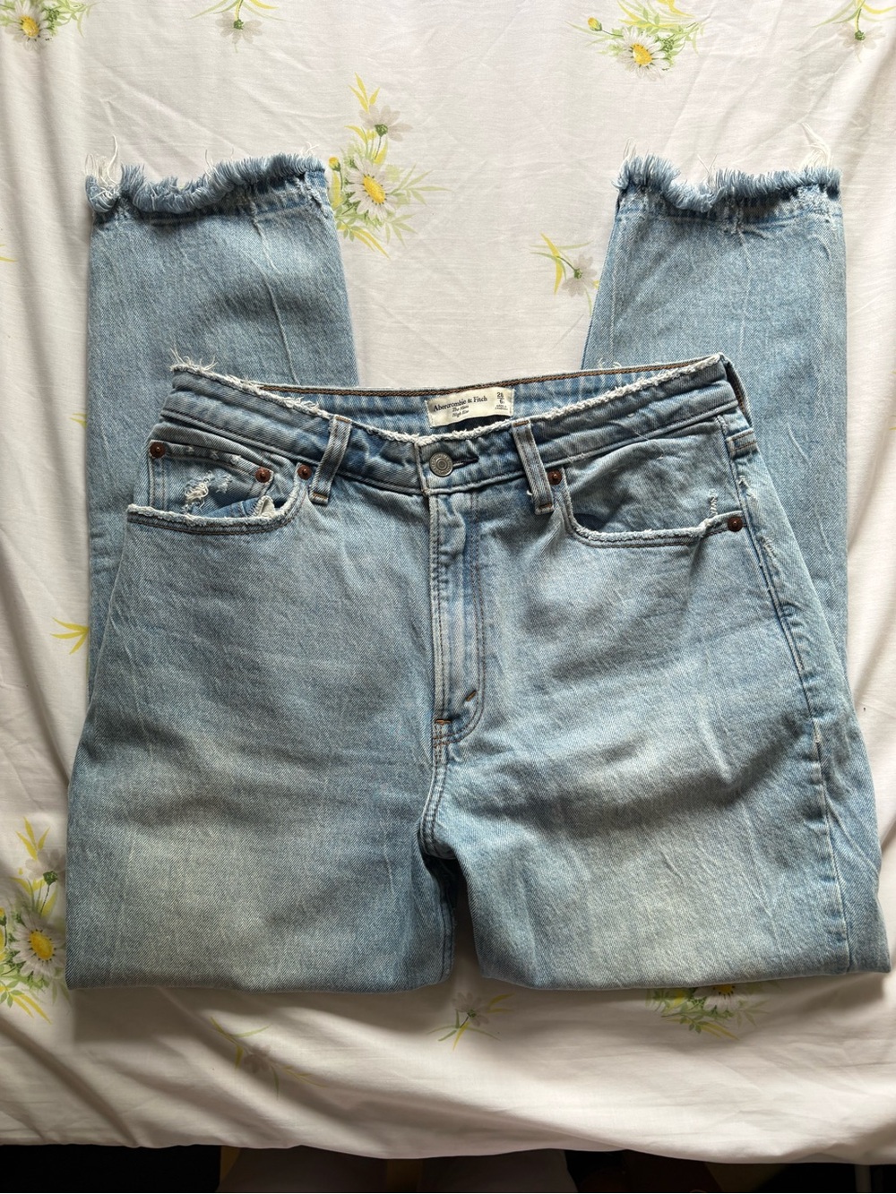Abercrombie & Fitch Curve Love Light Wash High Rise Frayed Hem Jeans